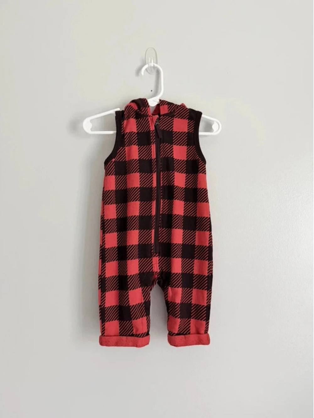 Wonder Nation Buffalo Plaid Hooded Romper 6-9M